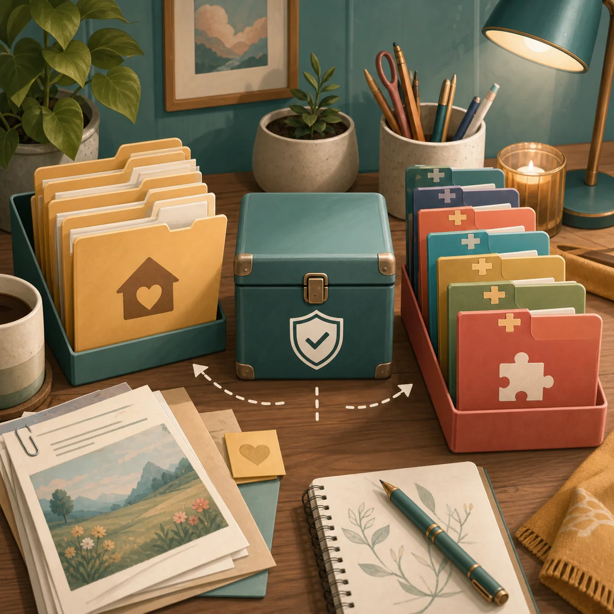 Conceptual illustration showing separate save documents, mod packages and a protected backup box