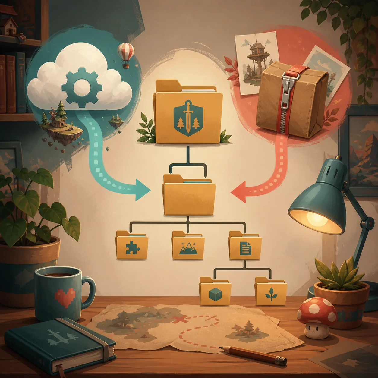 Conceptual editorial illustration of separate Paralives Workshop and manual mod file paths