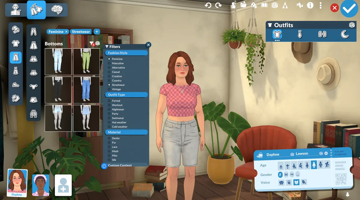 Official Paralives Paramaker screenshot showing clothing categories and filters